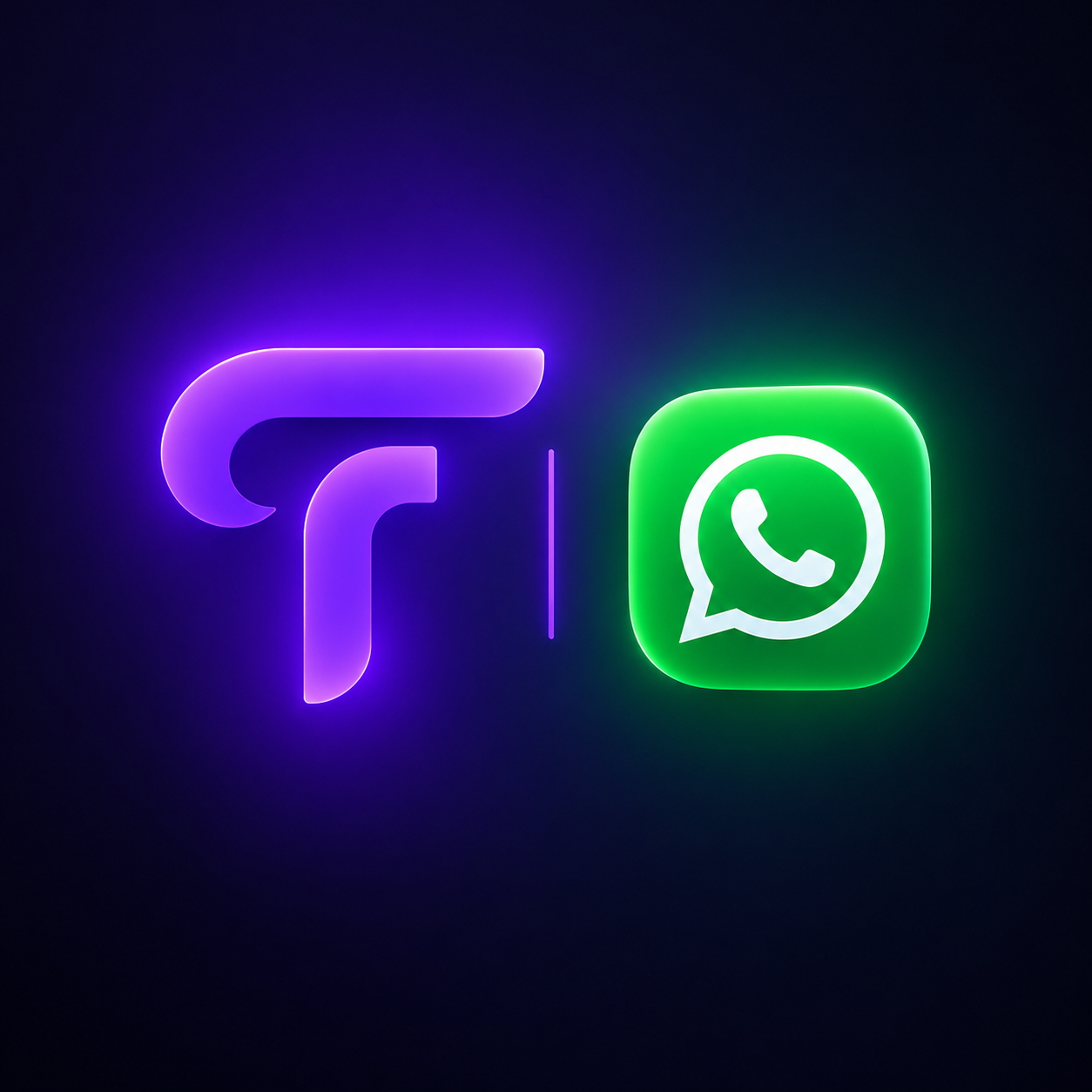 Trendify logo in purple neon beside the green WhatsApp icon on a dark background